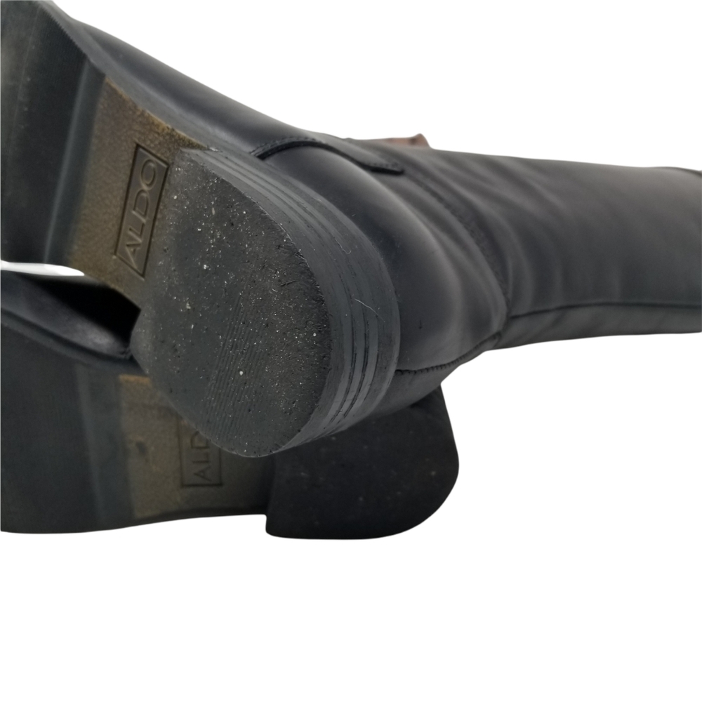 Aldo Leather Brown Black Block Riding Boots - Picture 9 of 14